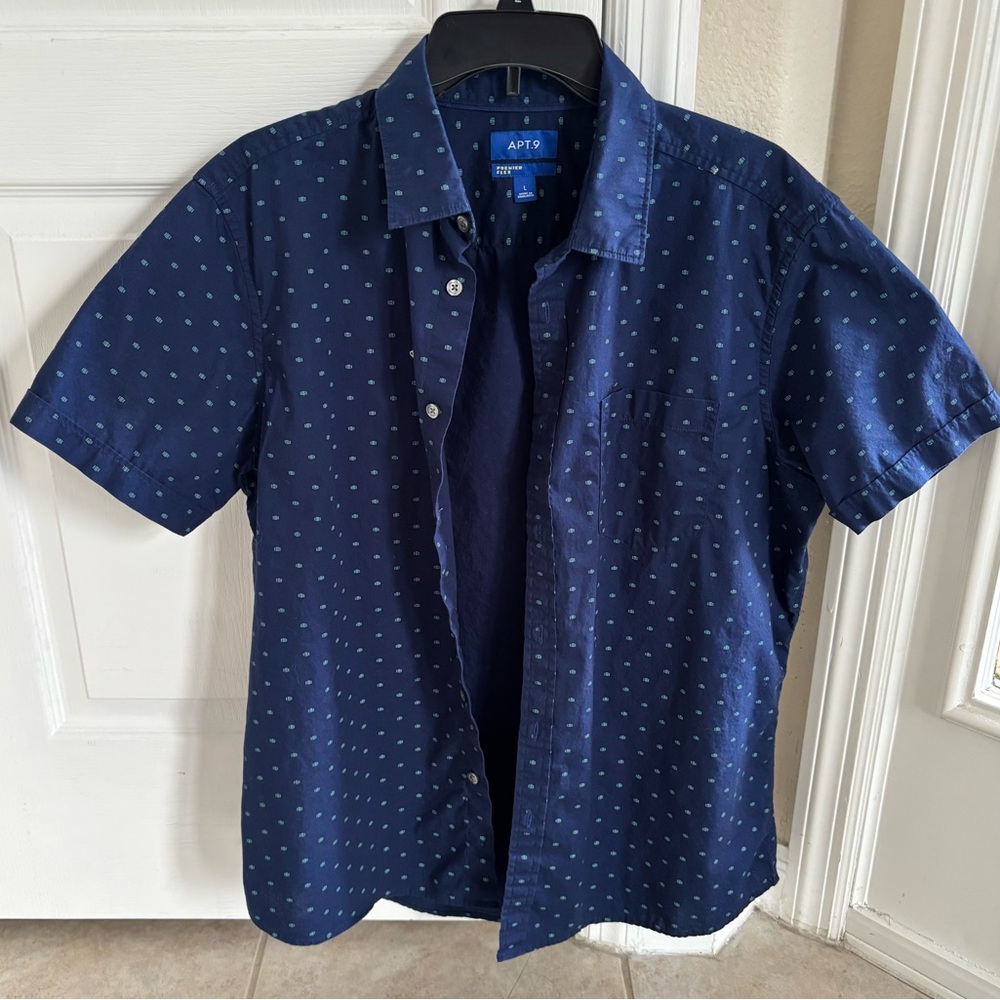 Apt. 9 Men's Dark Blue Patterned Button Down Shirt